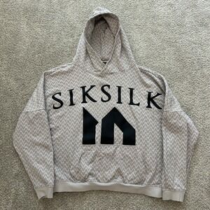 SikSilk Messi Hoodie XL Grey Monogram Print Oversized Sweatshirt SS-21001